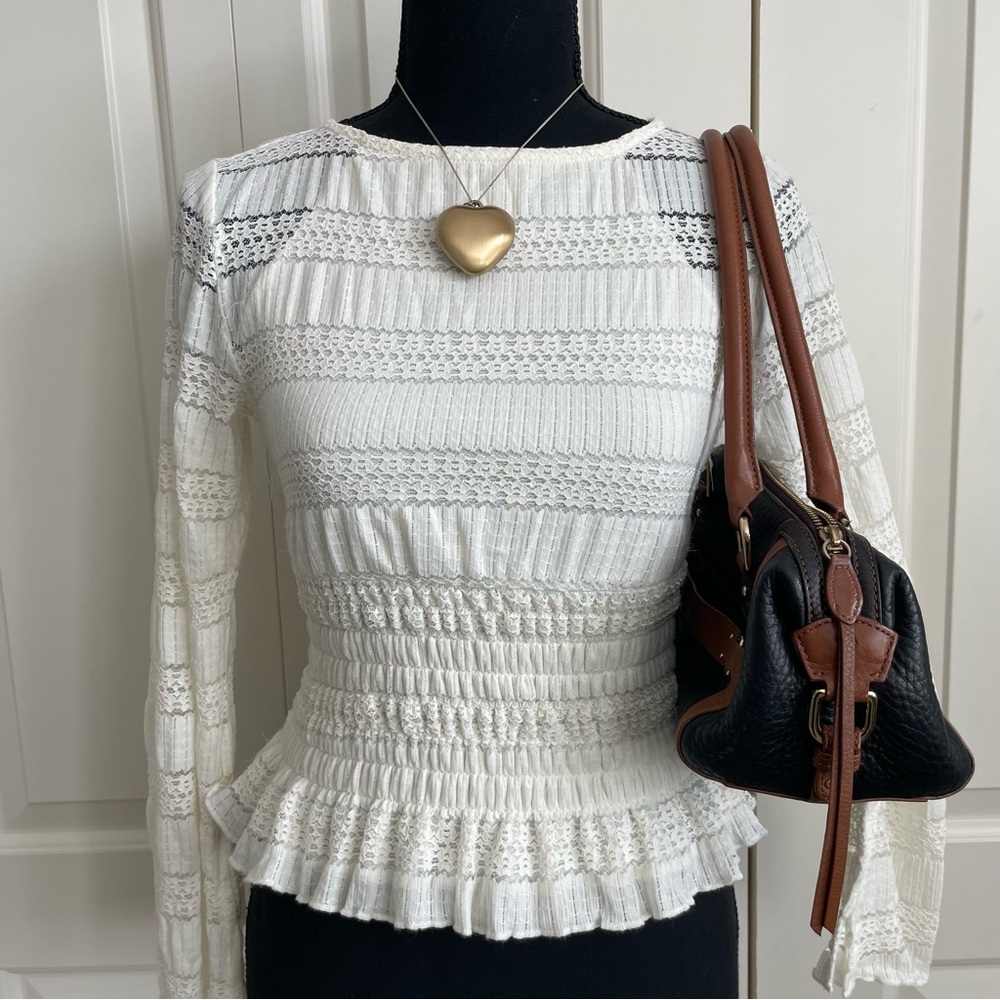 White Smocked Lace Blouse